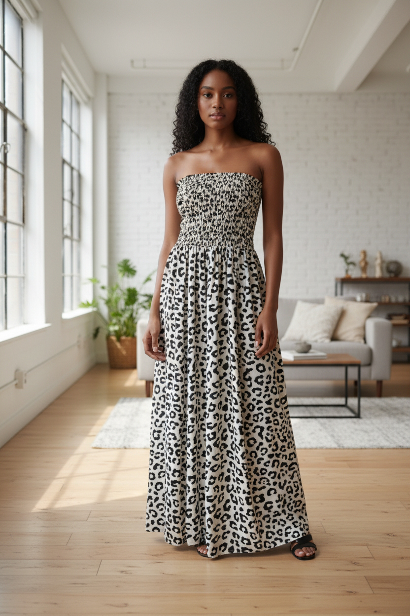 VESTIDO STRAPLESS ANIMAL PRINT