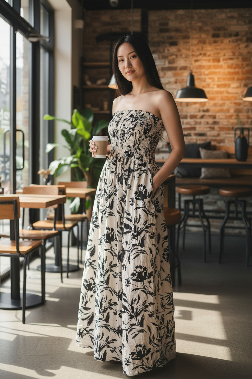 VESTIDO STRAPLESS FLOWER PRINT