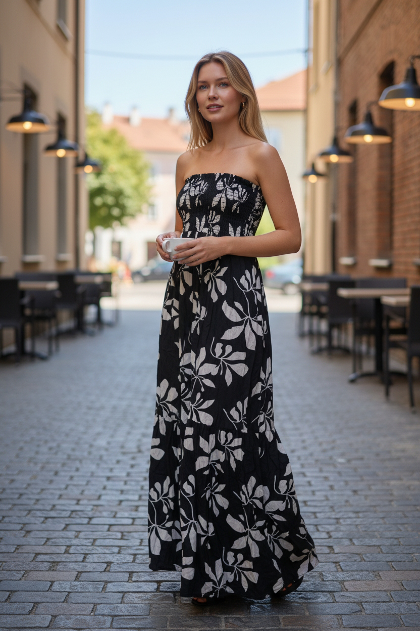 VESTIDO STRAPLESS FLOWER PRINT