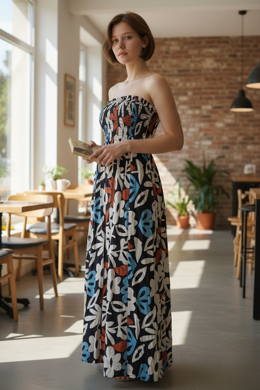 VESTIDO STRAPLESS FLOWER PRINT