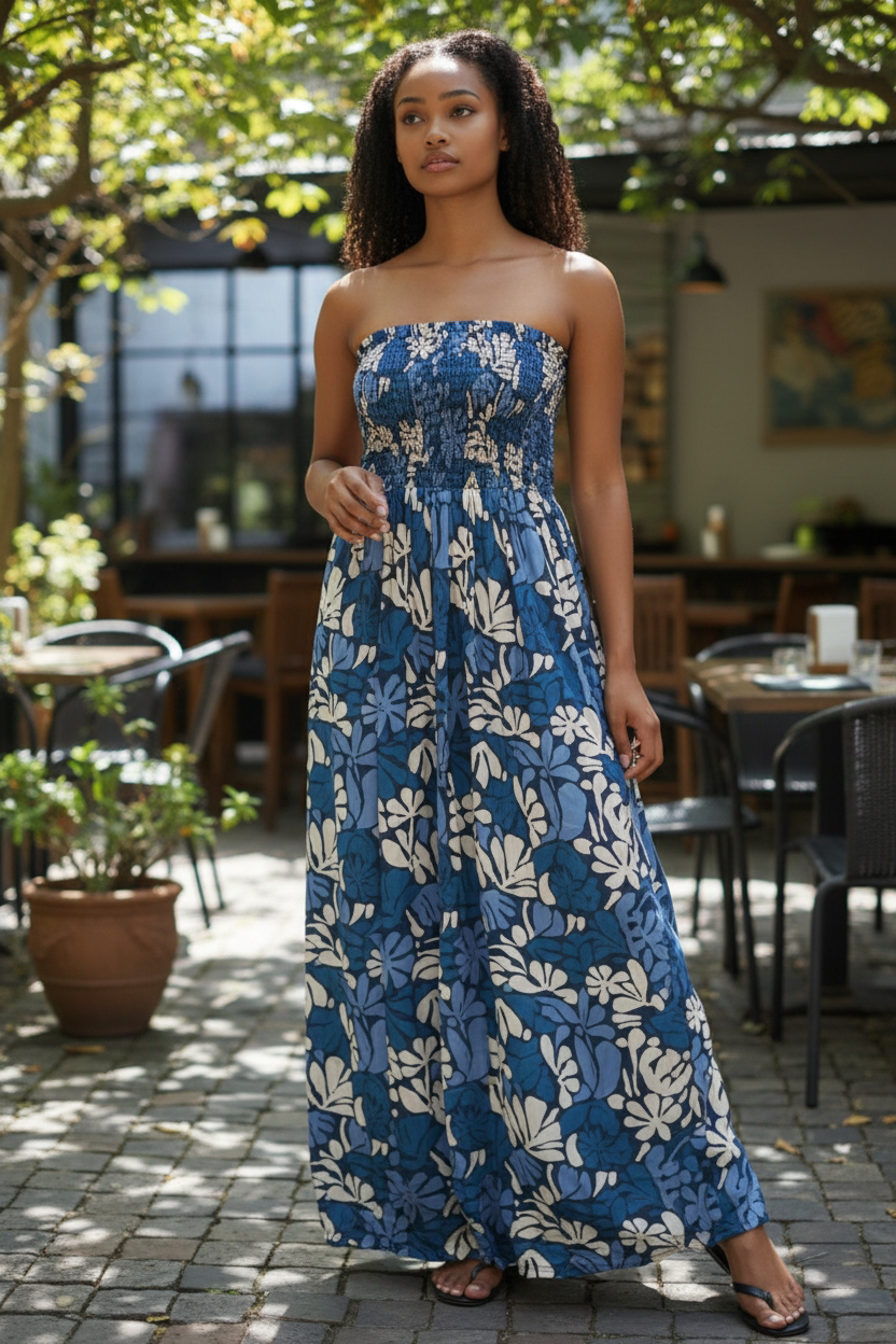 VESTIDO STRAPLESS FLOWER PRINT