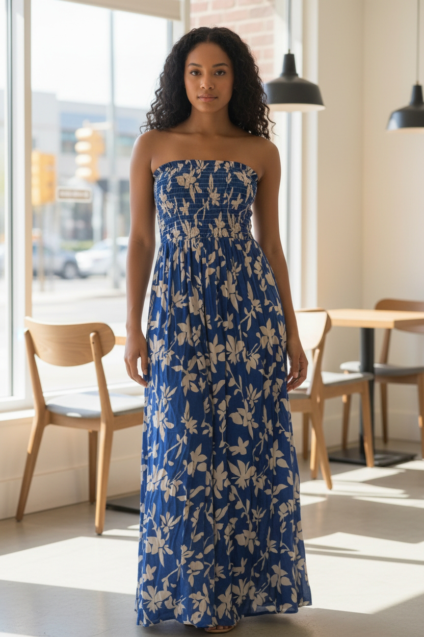 VESTIDO STRAPLESS FLOWER PRINT