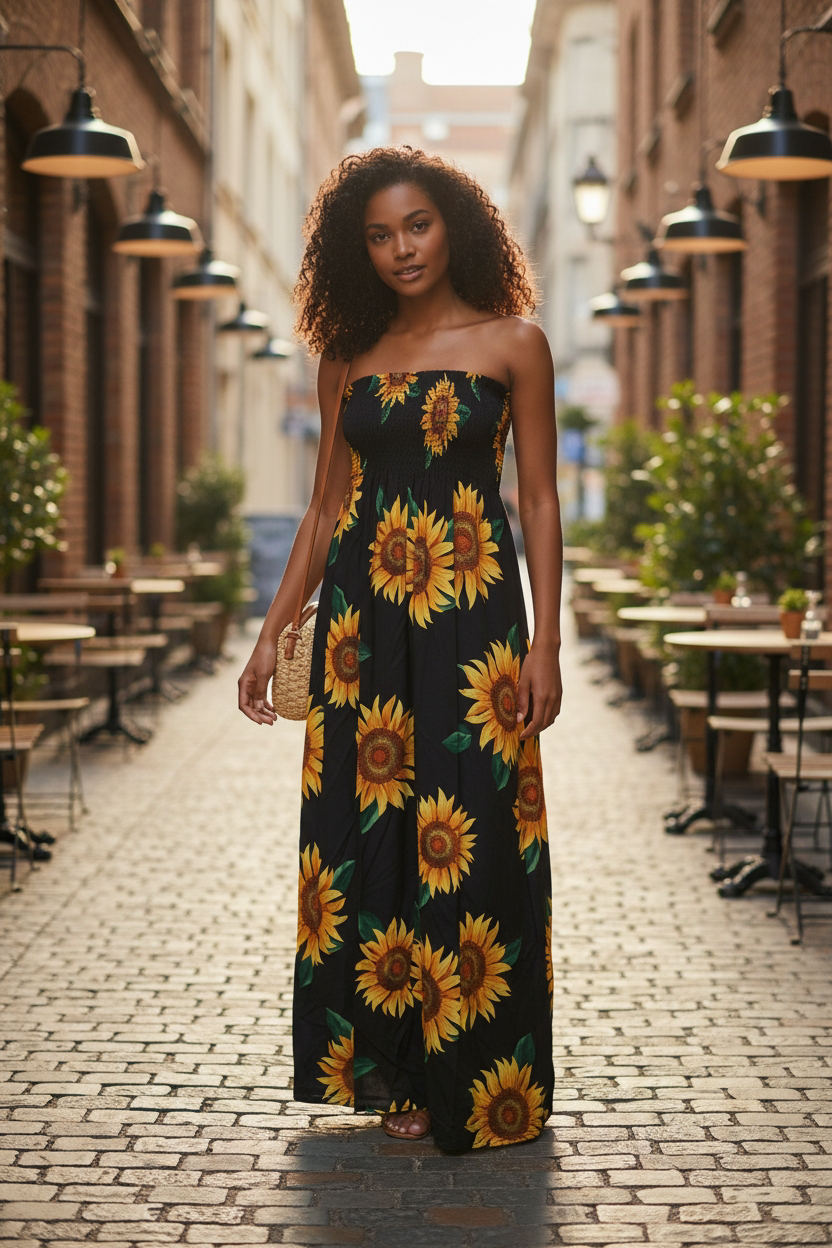 VESTIDO STRAPLESS GIRASOLES