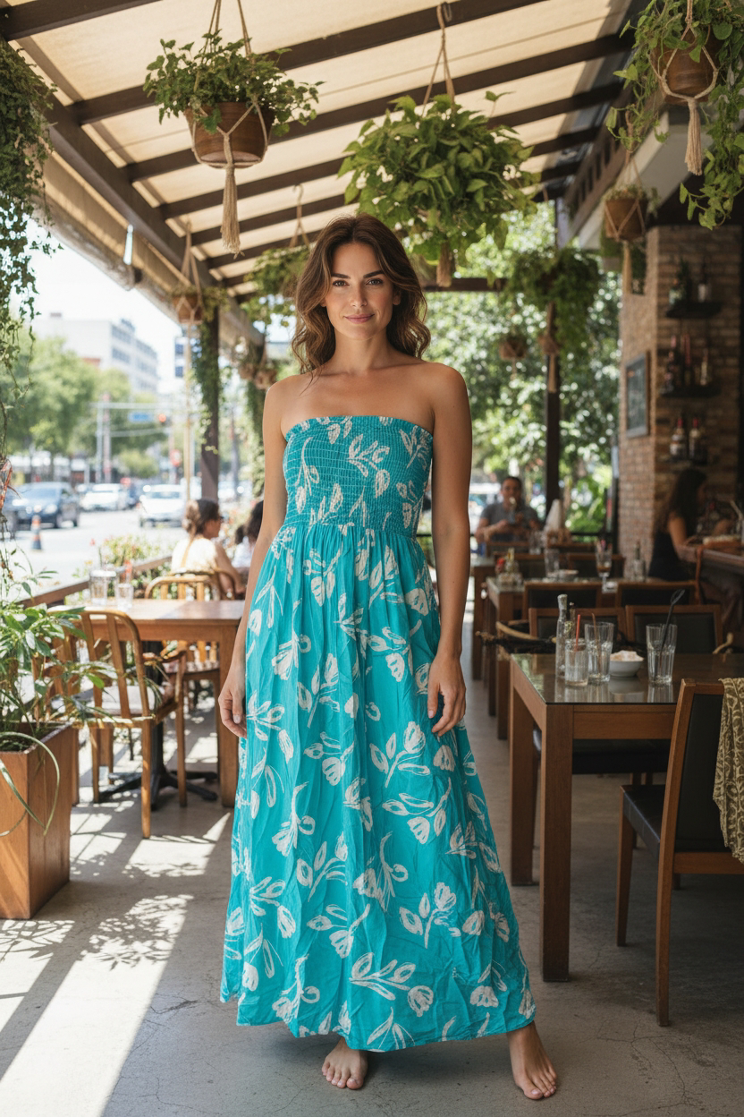 VESTIDO STRAPLESS FLOWER PRINT