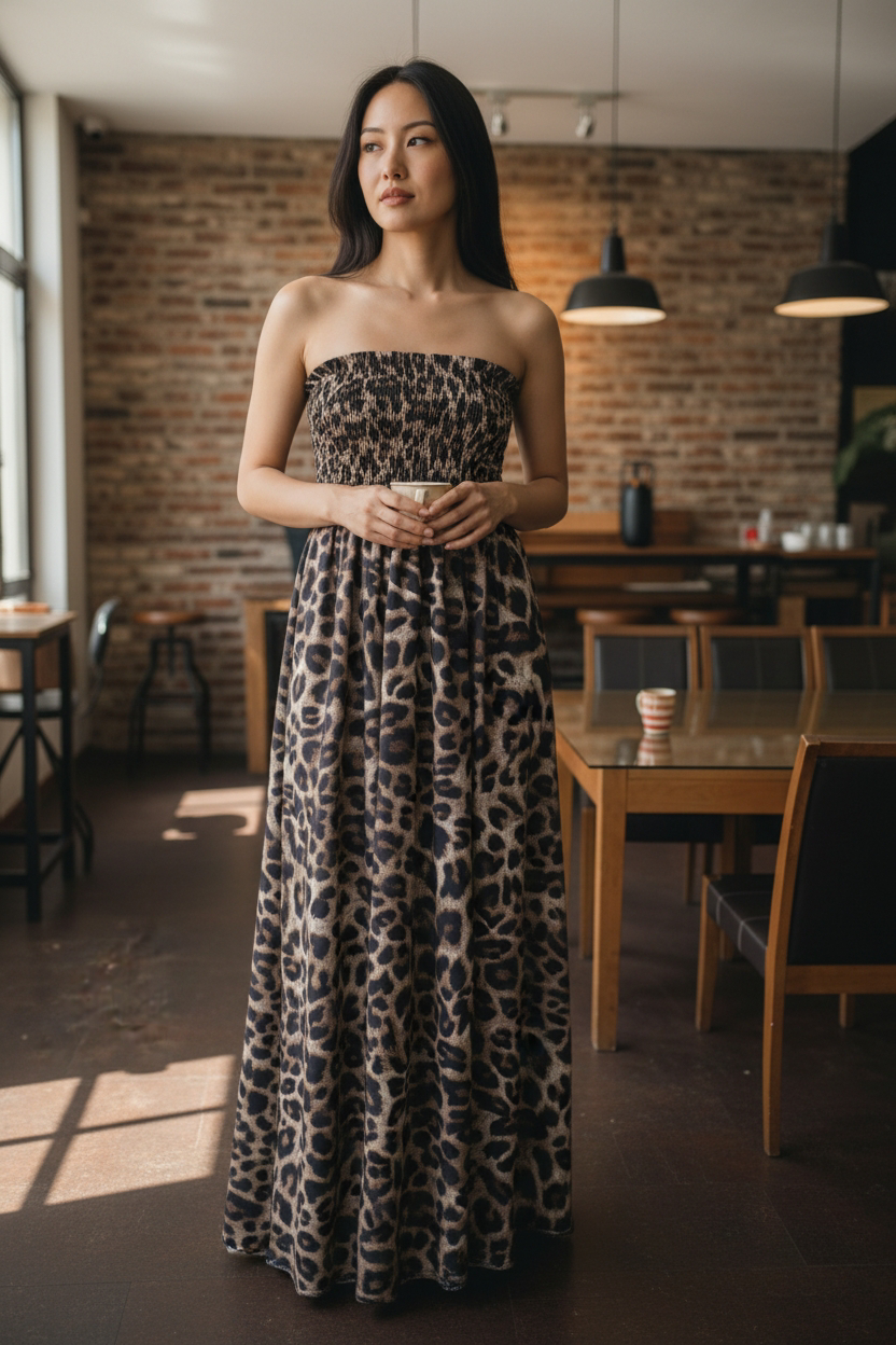 VESTIDO STRAPLESS ANIMAL PRINT